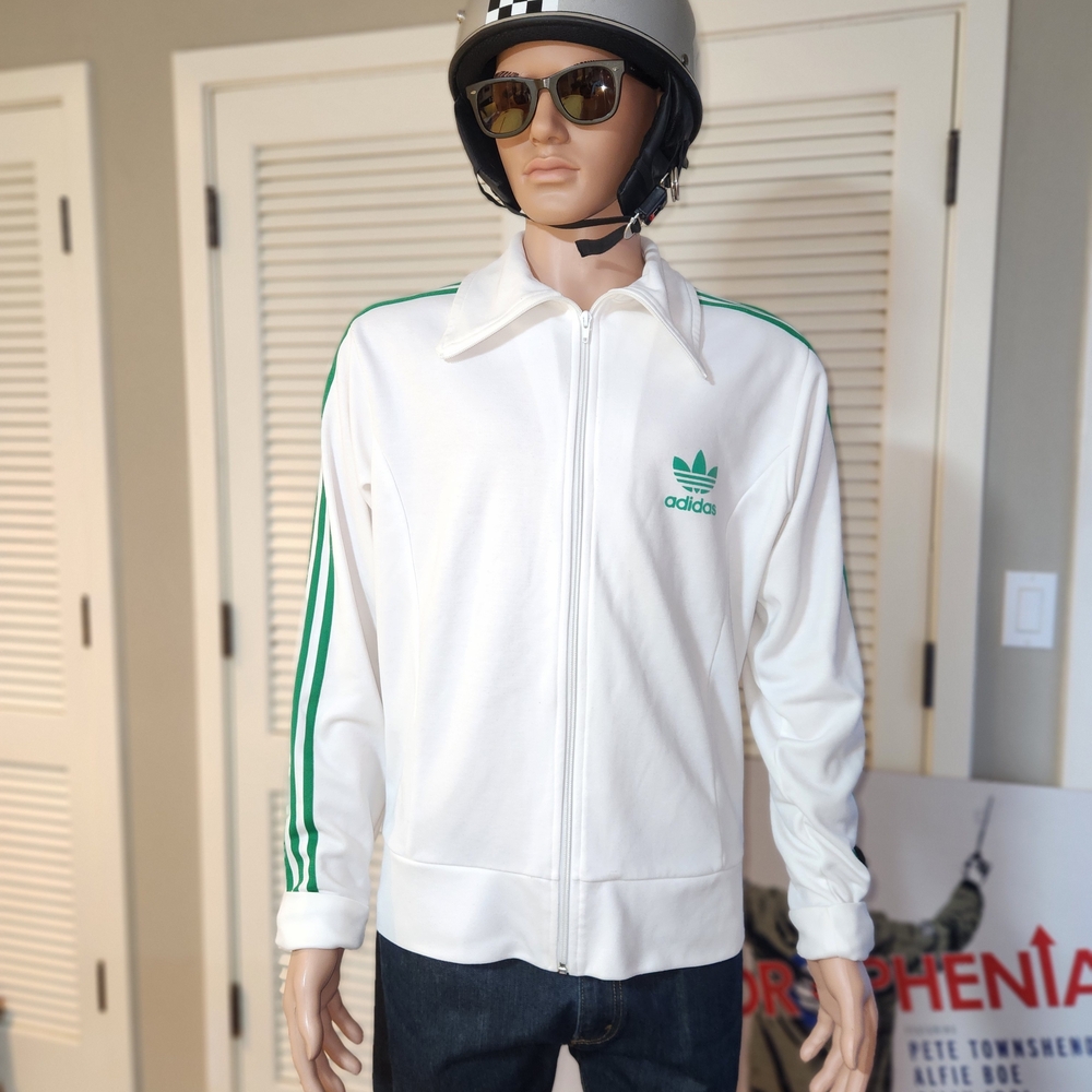 80s Adidas Originals Trefoil AGC002 Retro White Windbreaker with Green 3 stripe